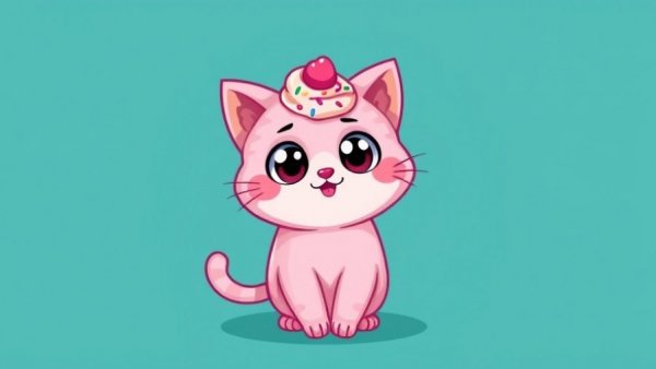 Hilarious pixel art pet, a pink cupcake cat with sprinkles, on teal.