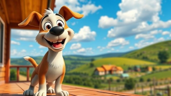 Funny pet cartoons: Playful dog in colorful cartoon style