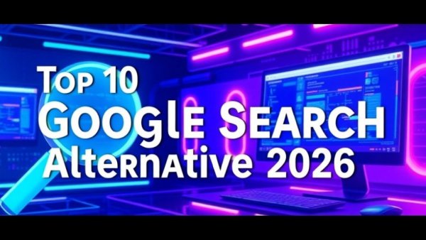Futuristic banner for best Google search alternatives with glowing effects.