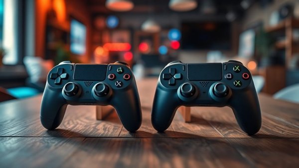 Dual gaming controllers showcasing Steam Controller innovations indoors.