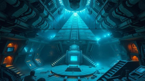 AI Uncovered: Futuristic pyramid with ancient tech discoveries.