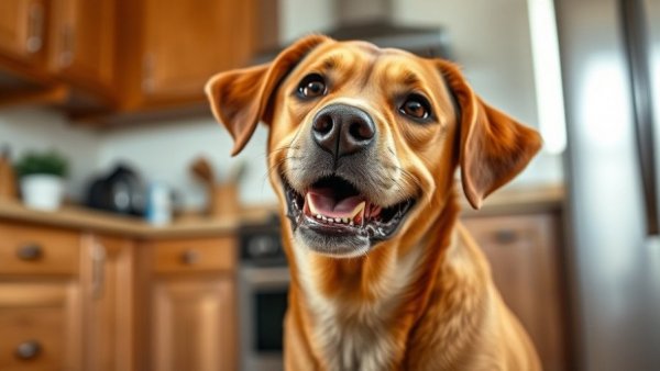 Most Unserious Dog Ever with a humorous expression in a kitchen.