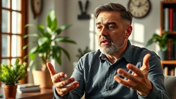 Man giving advice on sleep tips for senior citizens in a home setting.