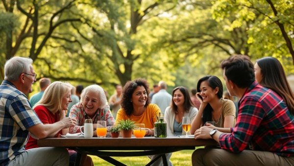 Dayton Ohio Events: Community picnic with groups under canopies.