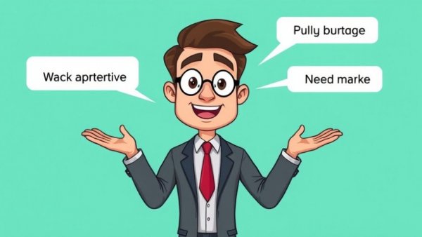 Business terminology guide with animated character and alternative words, Don't say these words in business.