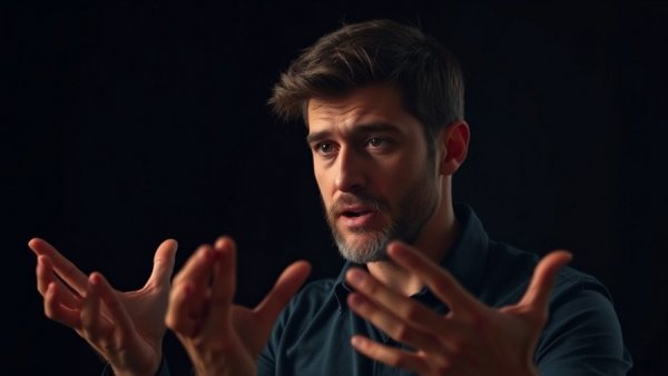 Man gesturing while explaining digital marketing strategies.