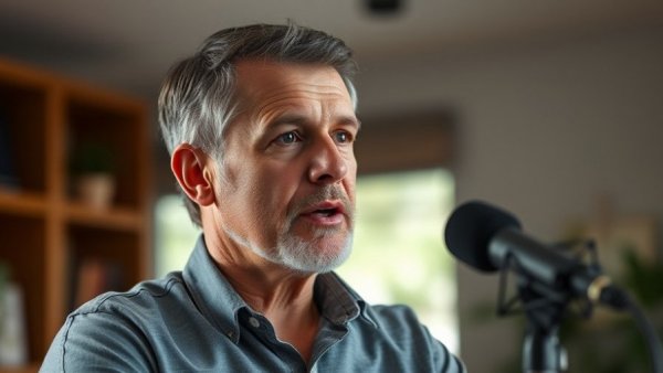 Middle-aged male speaker discussing sleep tips for senior citizens.