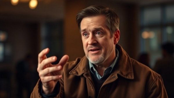 Man discussing indoors, related to Ryanair advertising strategy