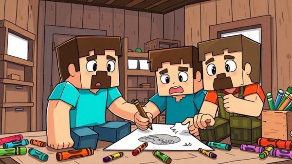 Pet comedy scene with Minecraft characters in a humorous drawing activity.