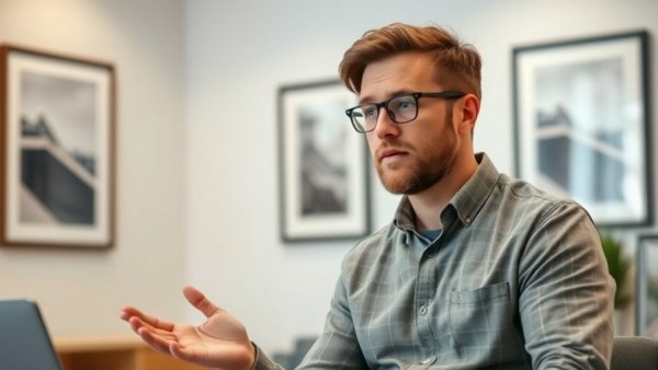 Are managers always a good thing? Man discussing in office setting.