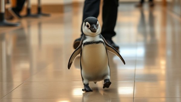 Penguins Are Too Cute To Be This Funny: Penguin waddling playfully indoors.