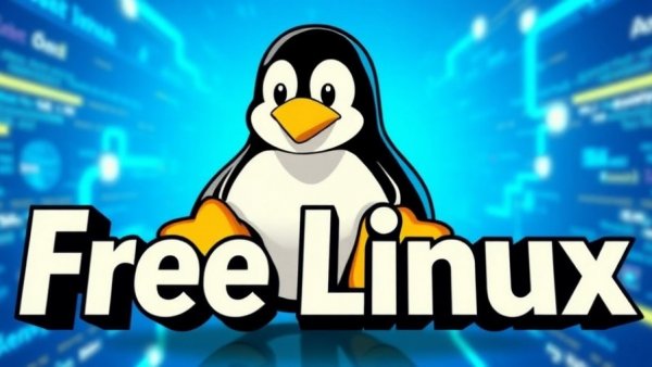 Great free Linux software highlighted with Tux mascot in cartoon style.