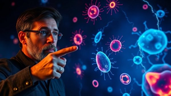 Educational image of mitochondria with expert and lightning effects.