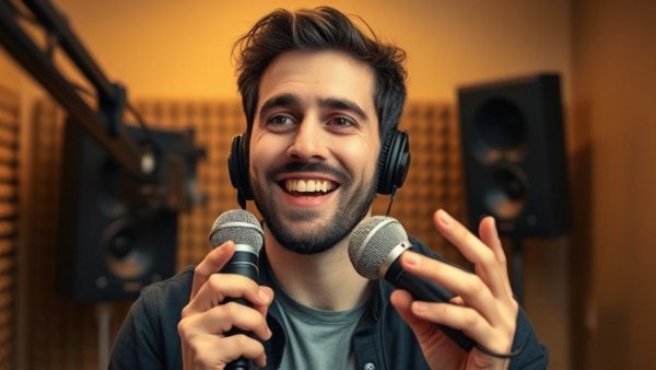 Engaging man evaluating AI content quality in studio