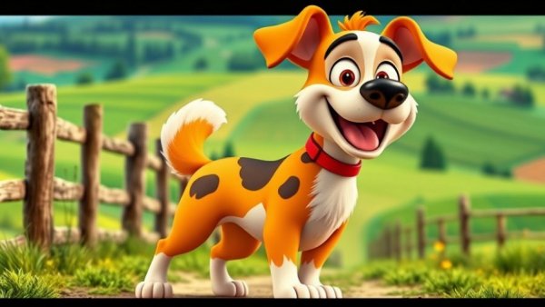 Funny pet cartoons featuring a playful cartoon dog in a field.