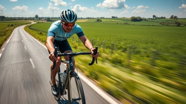 Cyclist rides energetically on country road, exploring short vs. long rides.