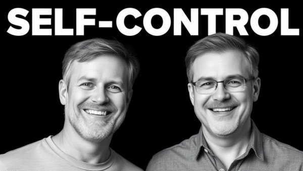 Promotional image featuring two men, master self-control theme.