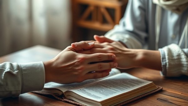 The power of surrender in healing through comforting gesture over a table.