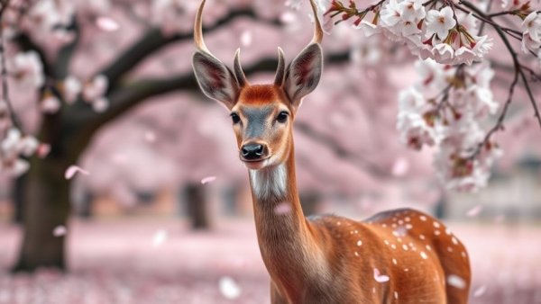 Deer under cherry blossoms at Nara Park.