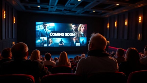 Cinematic theater scene with previews for 'Living as God's Previews'.