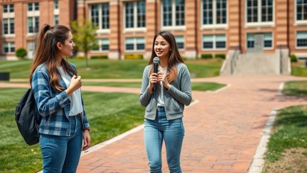 Ohio State University students discussing choices on campus path.