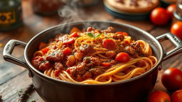 Southern spaghetti recipe in a hearty pot with rich meat sauce.