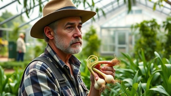 Gardener holding sweet onions pondering which is better.
