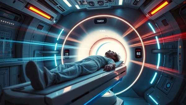 AI Mapping the Human Brain in futuristic MRI with vivid lights