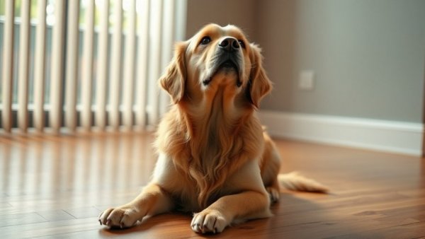 Adorable golden retriever looking up, related to registering your pet as an ESA.