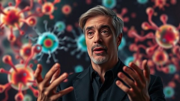 Stem cell enhancement graphic with man discussing benefits