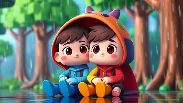 Hilarious pets sheltering together in cartoon style.