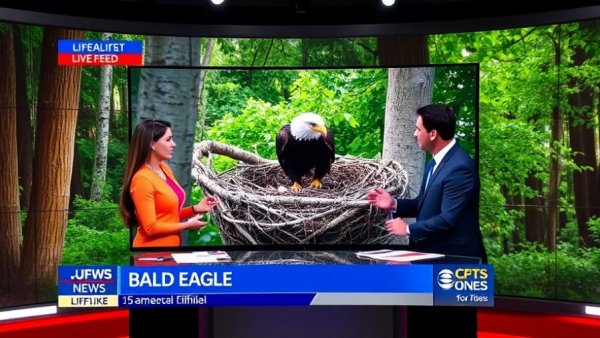 Local Ohio news footage of bald eagle nest broadcast.