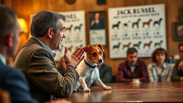 Speaker explaining the history of the Jack Russell, lineage chart.