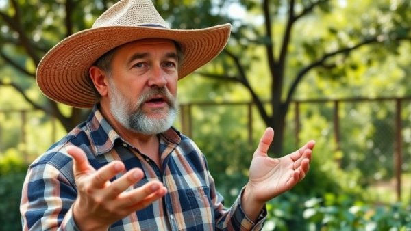 Man discussing planting tips for summer vegetables in a garden.