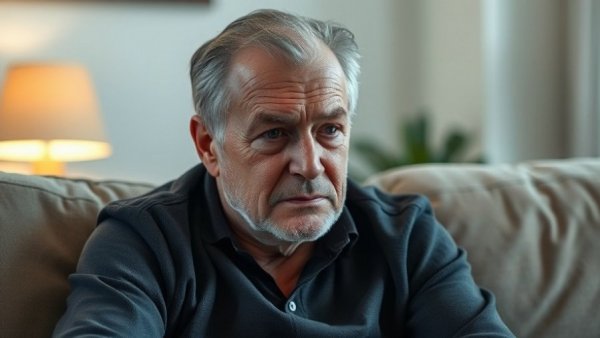 Middle-aged man discussing sleep tips indoors with thoughtful pose.