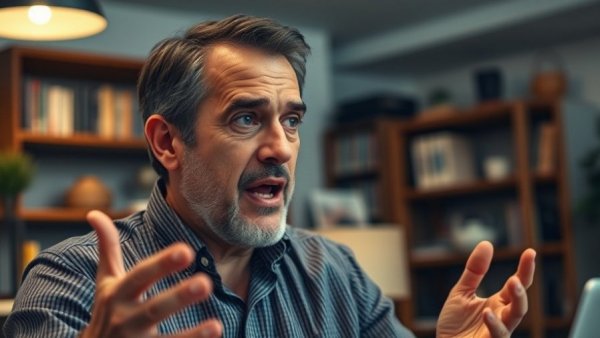 Middle-aged man discussing QQQI 13% yield in an office setting.