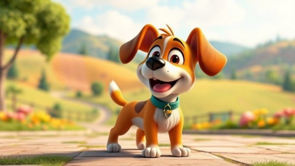 Playful cartoon dog in vibrant park scene for kids