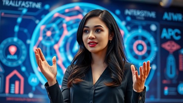 Young woman discussing multi-agent systems in advanced setting.
