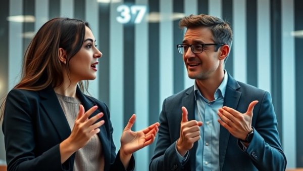 Content marketing strategies for Gen Z discussed by young woman and man in office.