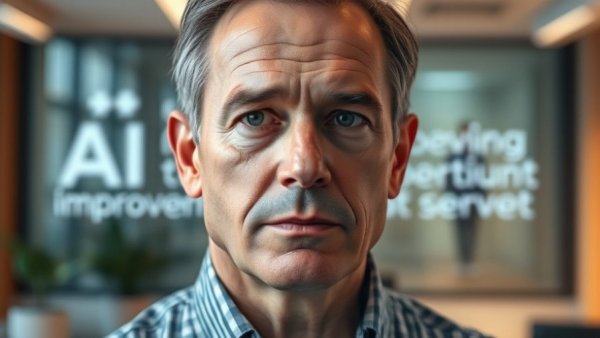 SEO Marketing Optimization: Man discusses AI improvements in professional setting.