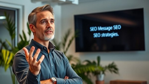 Man in office explaining SEO marketing strategies
