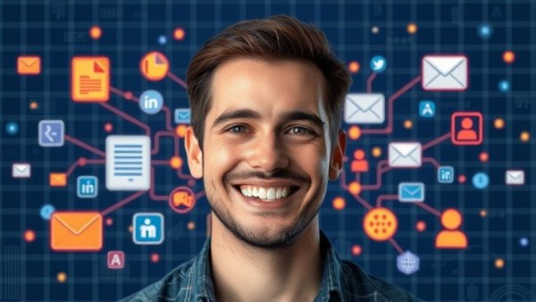 Growth AI Strategy image with man and AI application icons.