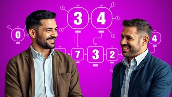 Two men highlight AI business opportunities with icons.