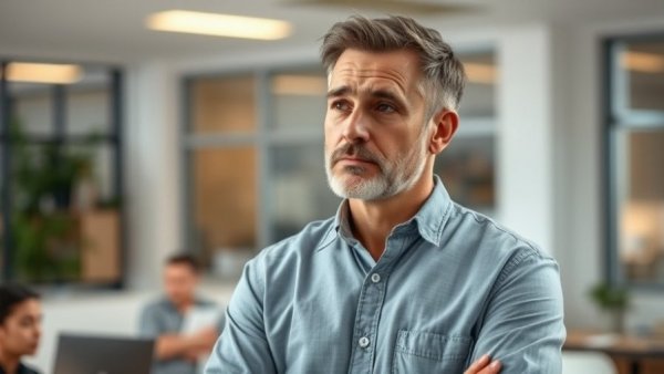 Middle-aged man focused on respectful team dynamics.