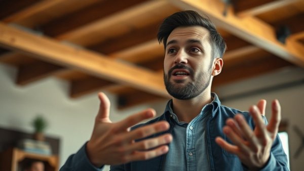 Engaged speaker explaining YouTube Shorts ads impact indoors.