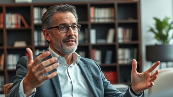 Business leader comparing rich vs. broke habits in office.