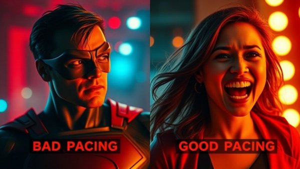Contrasting scenes illustrating pacing in storytelling.
