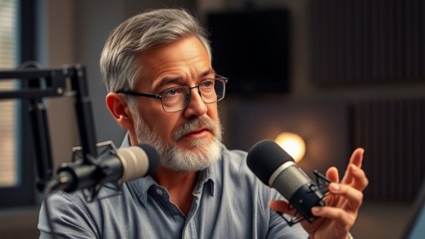 Man discussing digital marketing strategies in podcast studio