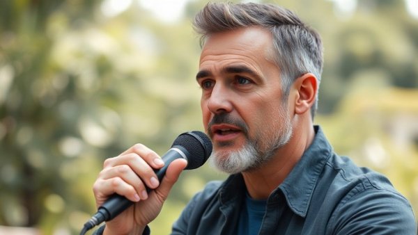 Confident man discussing digital marketing content outdoors