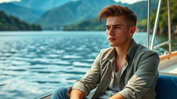 Contemplative young man on a boat reflecting on financial decisions in your 20s.